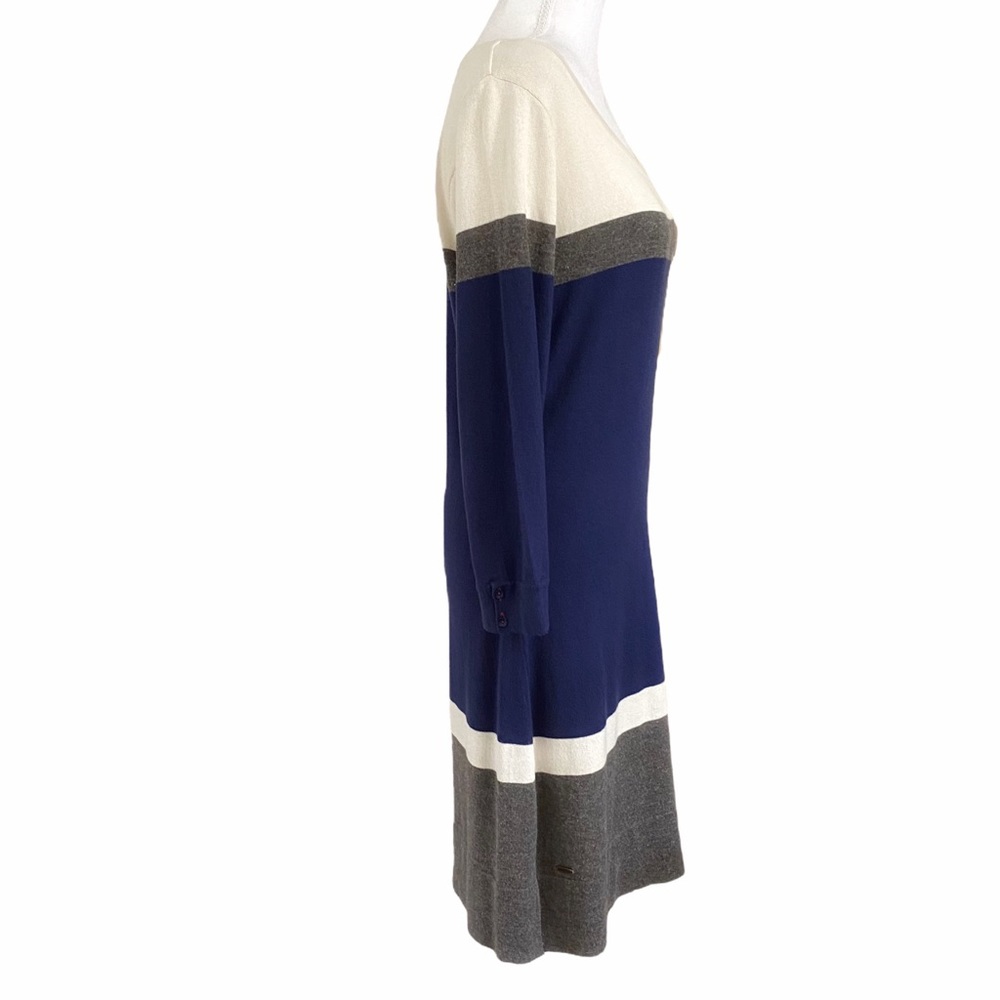 HATLEY CREAM GREY NAVY STRIPED KNITTED LONG SLEEVE DRESS - S - Picture 2 of 14